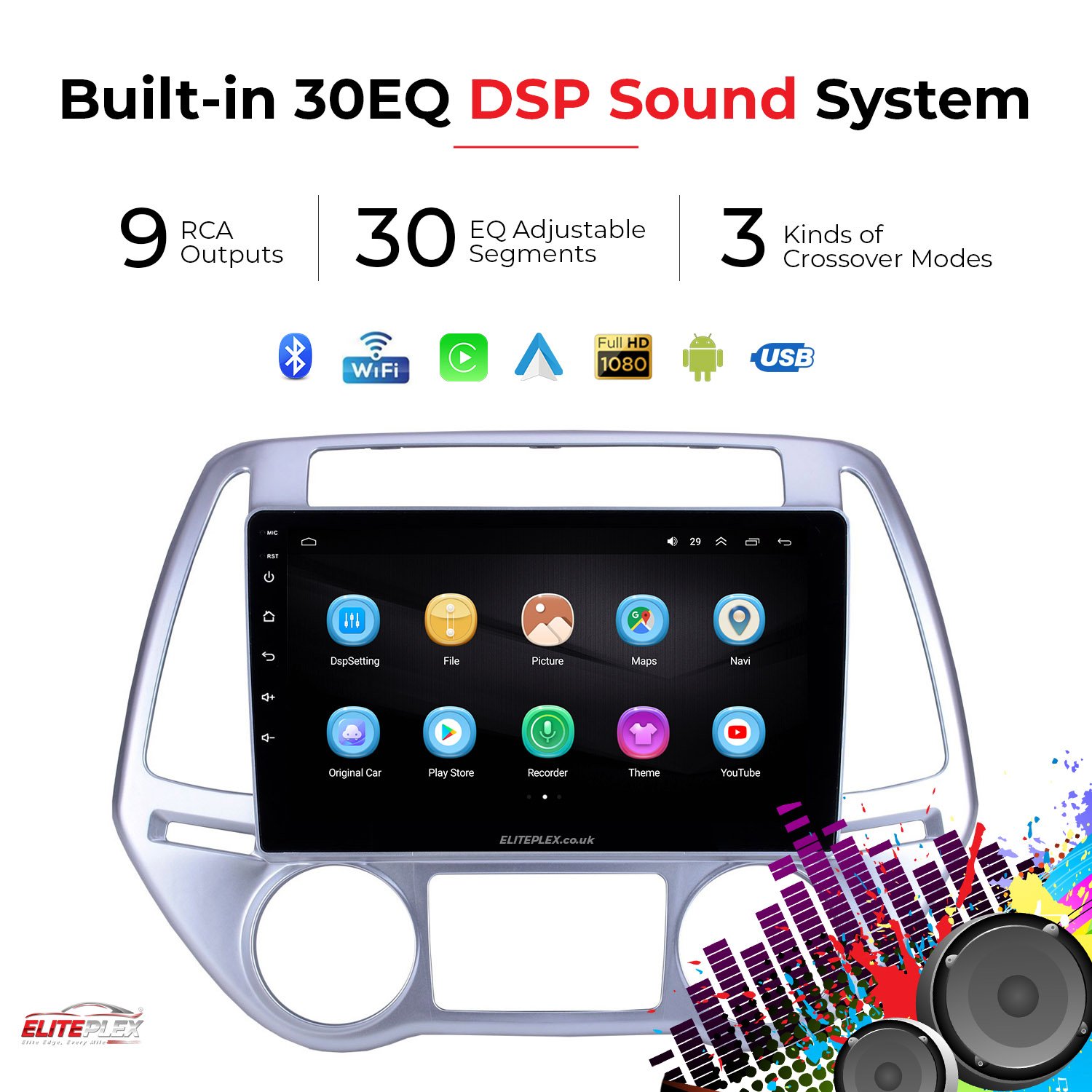 Autoradio CAMECHO Android 13 Per Hyundai I20 2008-2012 - 9 Pollici 2 Din, CarPlay Wireless, DSP, GPS
